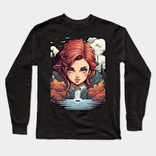 Pixelart Girl Waterfall Long Sleeve T-Shirt